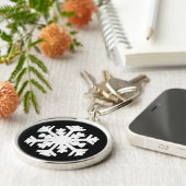 Ikat Snowflake - zwart-wit Sleutelhanger (Zijkant)