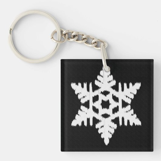 Ikat Snowflake - zwart-wit Sleutelhanger (Voorkant)