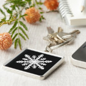 Ikat Snowflake - zwart-wit Sleutelhanger (Zijkant)