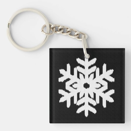 Ikat Snowflake - zwart-wit Sleutelhanger (Voorkant)