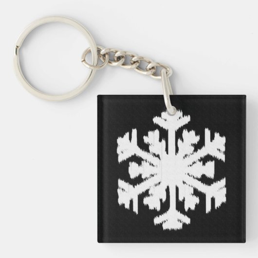 Ikat Snowflake - zwart-wit Sleutelhanger (Voorkant)