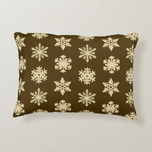 Ikat Snowflakes - Beige en Chocolade Brown Accent Kussen