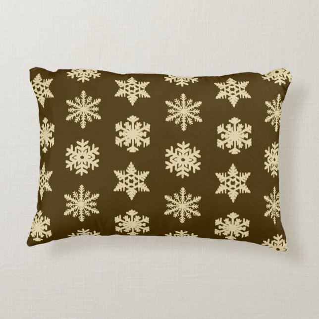 Ikat Snowflakes - Beige en Chocolade Brown Accent Kussen (Achterkant)
