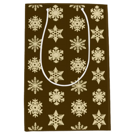 Ikat Snowflakes - Beige en Chocolade Brown Medium Cadeauzakje (Voorkant)