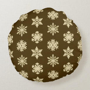 Ikat Snowflakes - Beige en Chocolade Brown Rond Kussen