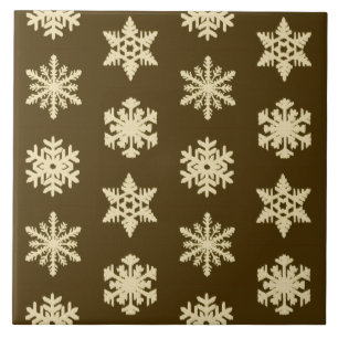 Ikat Snowflakes - Beige en Chocolade Brown Tegeltje