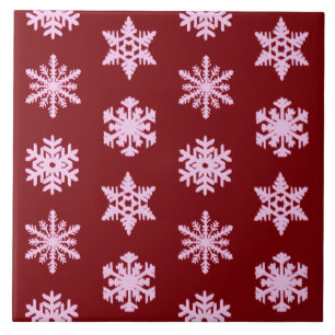 Ikat Snowflakes - Bourgogne en roze Tegeltje