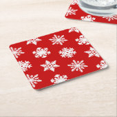 Ikat Snowflakes - Donkerrood en wit Kartonnen Onderzetters (Schuin)