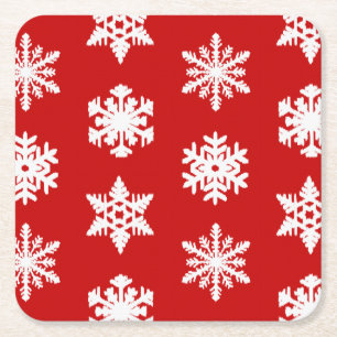 Ikat Snowflakes - Donkerrood en wit Kartonnen Onderzetters
