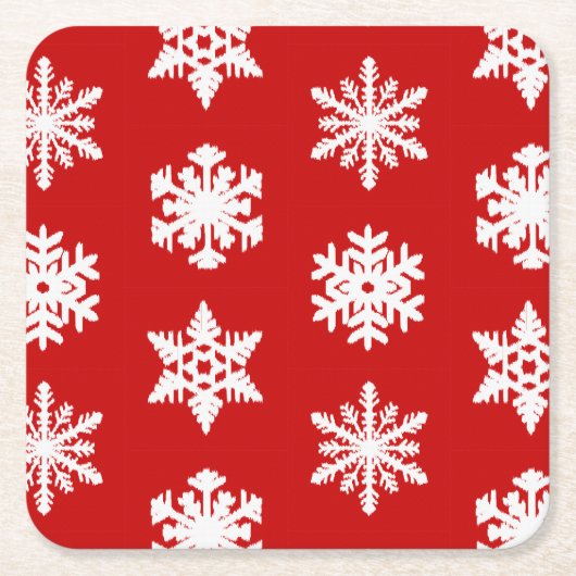 Ikat Snowflakes - Donkerrood en wit Kartonnen Onderzetters (Voorkant)