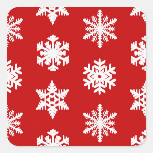 Ikat Snowflakes - Donkerrood en wit Vierkante Sticker (Voorkant)