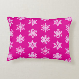 Ikat Snowflakes - Fuchsia en ijsroze Accent Kussen