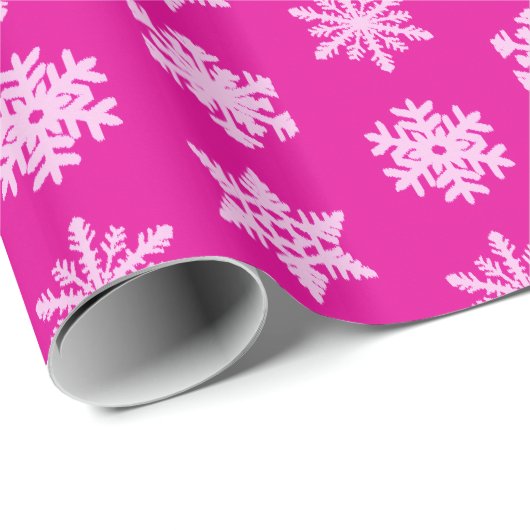 Ikat Snowflakes - Fuchsia en ijsroze Cadeaupapier (Rol Hoek)