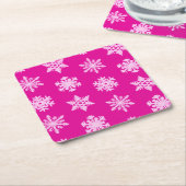 Ikat Snowflakes - Fuchsia en ijsroze Kartonnen Onderzetters (Schuin)