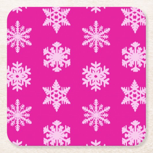 Ikat Snowflakes - Fuchsia en ijsroze Kartonnen Onderzetters (Voorkant)