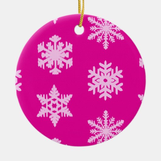 Ikat Snowflakes - Fuchsia en ijsroze Keramisch Ornament (Voorkant)