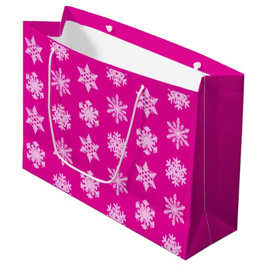 Ikat Snowflakes - Fuchsia en ijsroze Large Cadeautasje (Voorkant Gekanteld)