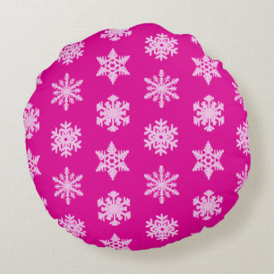 Ikat Snowflakes - Fuchsia en ijsroze Rond Kussen