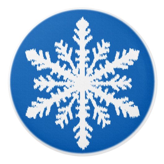 Ikat Snowflakes - Kobaltblauw en wit Keramische Knop (Voorkant)