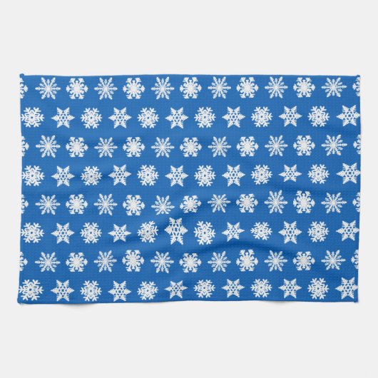 Ikat Snowflakes - Kobaltblauw en wit Theedoek (Horizontaal)