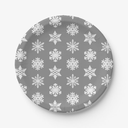 Ikat Snowflakes - Koolsteengrijs en wit Papieren Bordje (Voorkant)