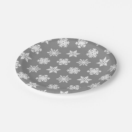 Ikat Snowflakes - Koolsteengrijs en wit Papieren Bordje (Gekanteld)