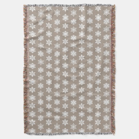 Ikat Snowflakes - Taupe tan en wit Deken (Voorkant Verticaal)
