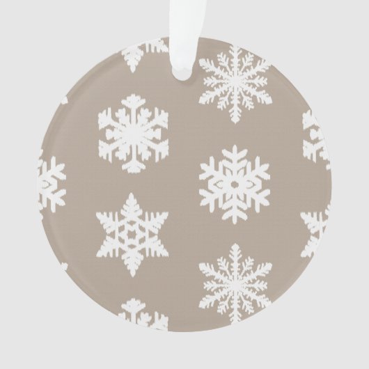 Ikat Snowflakes - Taupe tan en wit Ornament (voorkant)