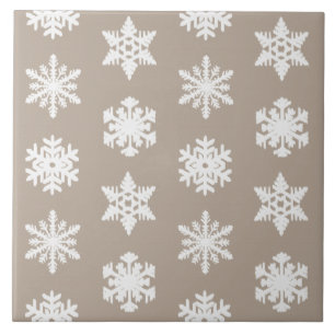 Ikat Snowflakes - Taupe tan en wit Tegeltje