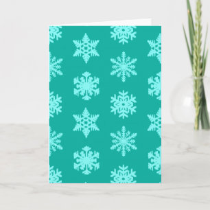 Ikat Snowflakes - Turquoise en aqua Feestdagen Kaart