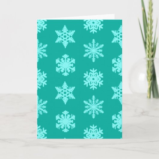 Ikat Snowflakes - Turquoise en aqua Feestdagen Kaart (Voorkant)