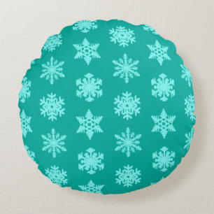 Ikat Snowflakes - Turquoise en aqua Rond Kussen