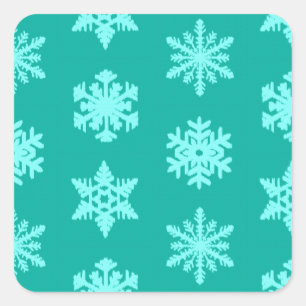 Ikat Snowflakes - Turquoise en aqua Vierkante Sticker