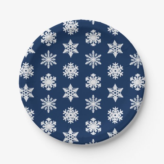 Ikat Snowflakes - White en Dark Navy Blue Papieren Bordje (Voorkant)