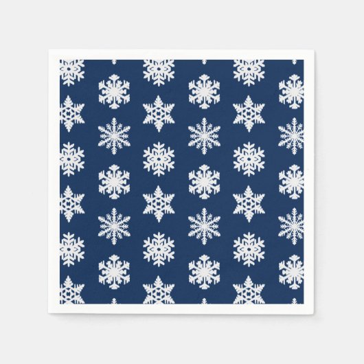 Ikat Snowflakes - White en Dark Navy Blue Servetten (Voorkant)