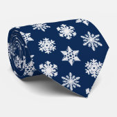 Ikat Snowflakes - White en Dark Navy Blue Stropdas (Opgerold)
