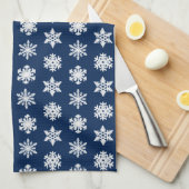 Ikat Snowflakes - White en Dark Navy Blue Theedoek (Quarter Fold)