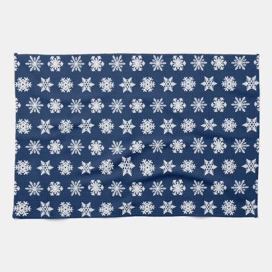 Ikat Snowflakes - White en Dark Navy Blue Theedoek (Horizontaal)