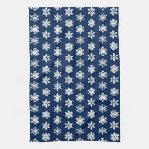 Ikat Snowflakes - White en Dark Navy Blue Theedoek