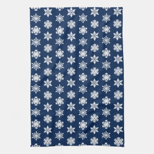 Ikat Snowflakes - White en Dark Navy Blue Theedoek (Verticaal)