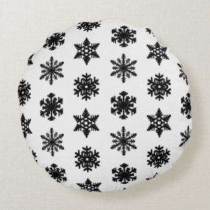 Ikat Snowflakes - wit en zwart Rond Kussen