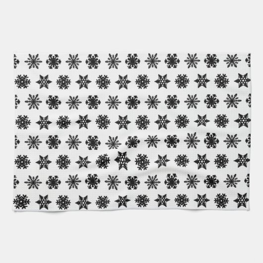 Ikat Snowflakes - wit en zwart Theedoek (Horizontaal)