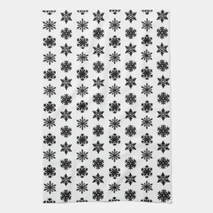 Ikat Snowflakes - wit en zwart Theedoek