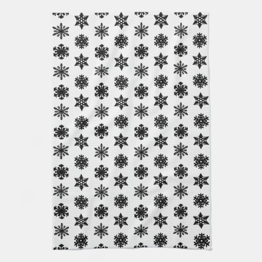 Ikat Snowflakes - wit en zwart Theedoek (Verticaal)