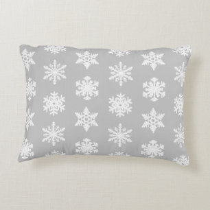 Ikat Snowflakes - Zilver grijs en wit Accent Kussen