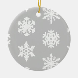 Ikat Snowflakes - Zilver grijs en wit Keramisch Ornament