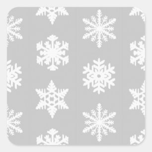 Ikat Snowflakes - Zilver grijs en wit Vierkante Sticker