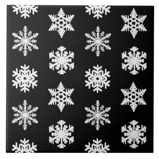 Ikat Snowflakes - zwart-wit Tegeltje (Voorkant)