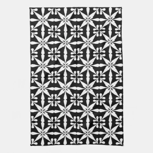 Ikat Star Pattern, Black and White Theedoek (Verticaal)