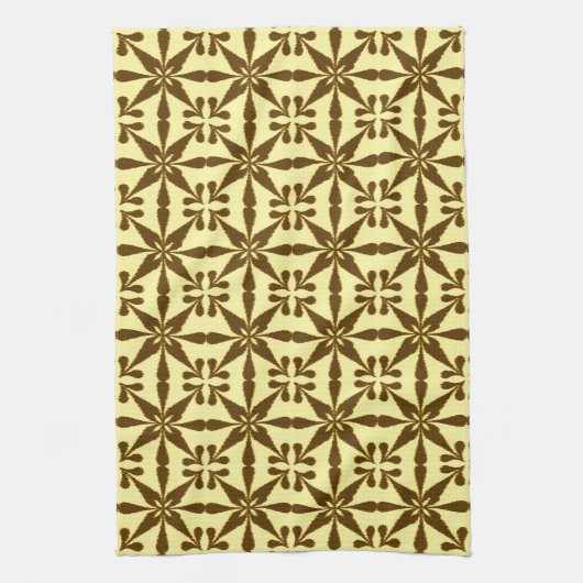 Ikat Star Pattern, bruin en geel Theedoek (Verticaal)